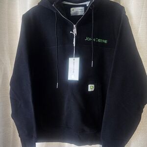 John Deere Black Zip-Up Hoodie with Green Logo